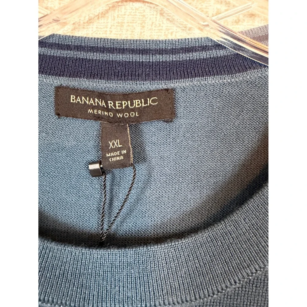 NWT Banana Republic Mens XXL Blue Merino Wool Crew Neck Sweater Classic Luxury